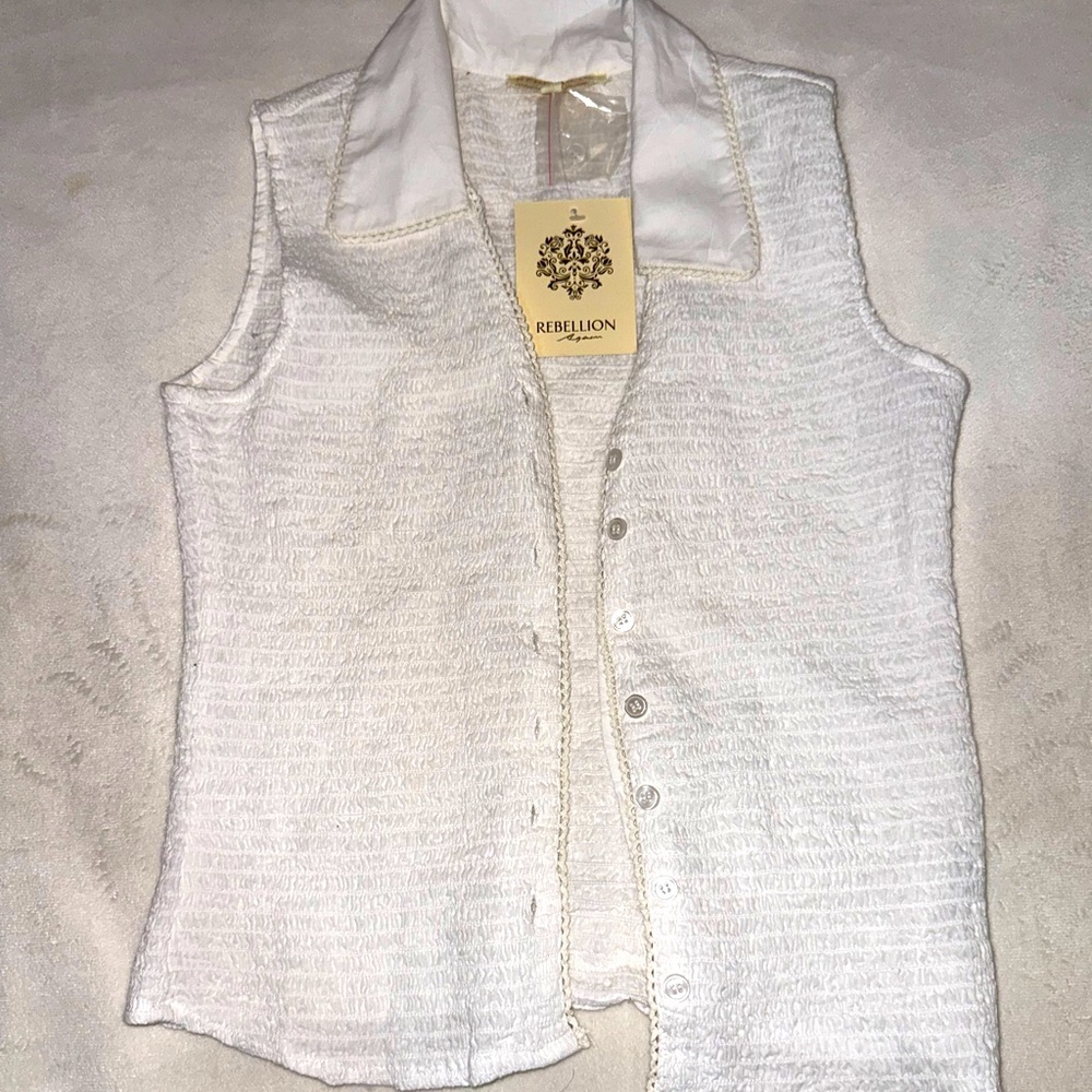 Rebellion white scrunch lace tank top